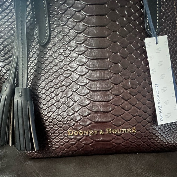 Dooney & Bourke  Denison Maxine Espresso Brown/Black Leather Tassel Tote Bag - Picture 4 of 12